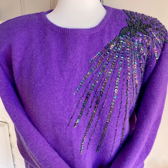 Vintage Lambswool Angora Starburst Beaded Sweater - Picture 4 of 10